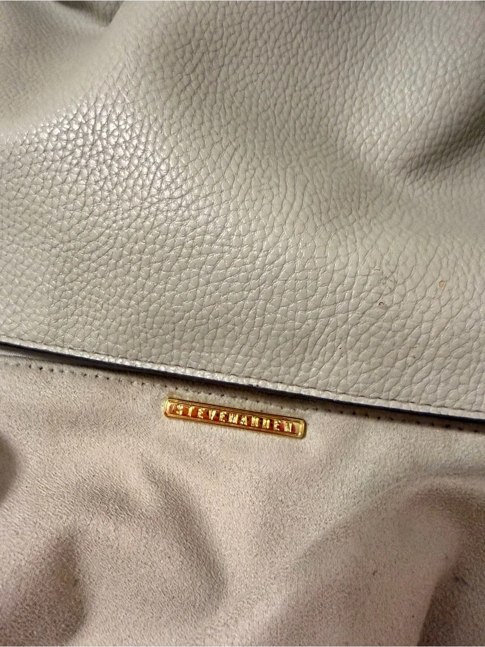 Steve Madden Light Gray Pebbled Tote with Gold Logo Accent